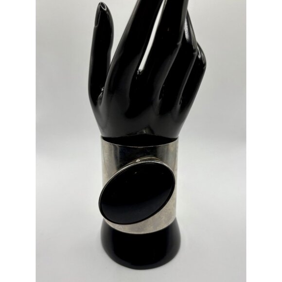 Unbranded Jewelry - Large Silver Tone Cuff Bracelet Black Oval Stone Statement Bold Maximalist